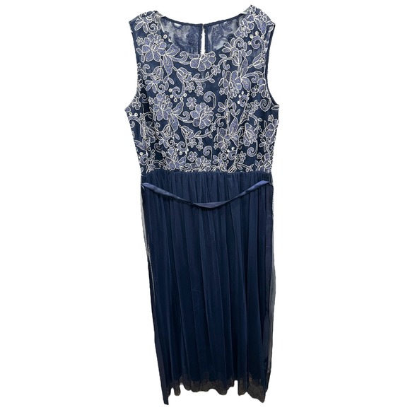 Candalite Plus Size 2X Formal Dress Navy Blue Floral Lace Tulle‎ Prom Party 1233 - Picture 1 of 11